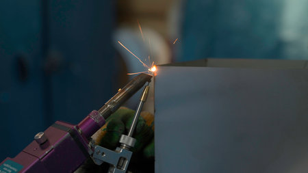 Close up welding work connecting construction materials. Creative. Close up of making the welding...
