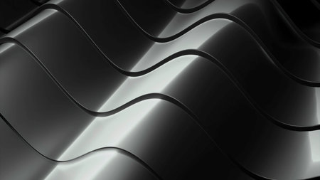 Bands with metallic texture move in waves. Design. Wavy 3d stripes with metallic texture. 3D lines moving in waves in spaceの写真素材