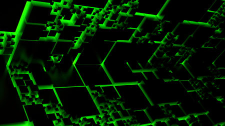 3d neon background with geometric figures in neon light against a dark tunnel. Design. Digital...