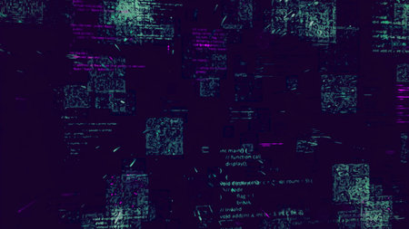 Animated computer chipset pattern, 3d futuristic technology background. Animation. Flying blocks of digital information.の写真素材