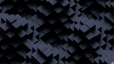 Green and black squares. Design. Small jumping squares in different directions made in abstraction.