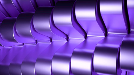 Colored metal spiral with 3d bends. Design. Metallic luster of colored 3d spiral with protrusions. Geometric bends in rotating metal spiralの写真素材