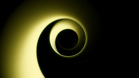 Hypnotic tunnel with rotating spiral on black background. Design. Moving circular spiral of lines on...