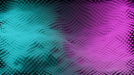 Fantastic blue and pink cube motion background. Design. Digital 3d grid spinning.