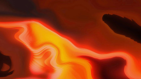 Animation of flames on black background. Motion. Digital waves of burning orange fire.