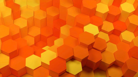 Abstract hexagons moving up and down randomly. Design. Moving grid of hexagons with light and...