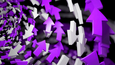 Abstract contrasting flying arrows. Design. Concept of economic growth breaking record.の写真素材