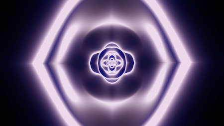 Abstract glowing meditative ring shapes on a black background. Design. Neon glowing corridor.の写真素材