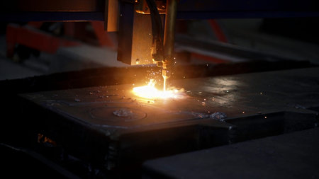 Work at the factory. Clip. Sawing of iron with special equipment using a laser.