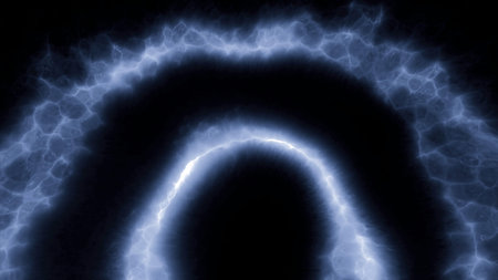Arcuate shape of a burning devil eye. Motion. Concept of anger and evil, energy bending shapes.