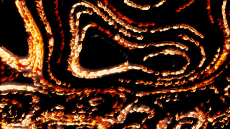 Abstract bending narrow stripes of tiny shining particles on a black background. Motion. Curved...