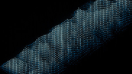 Black background with crumbling glitter. Design. Purple and blue glitter falling stripes down in...