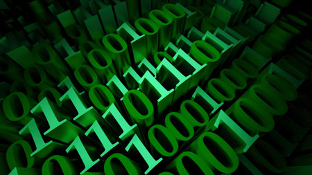 Background of moving 3D digits of matrix code. Design. Extendable 3d numbers on black background. 3D...