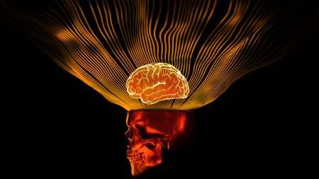 3D animation with skull and glowing brain. Design. Stylish modern animation with 3d brain and...