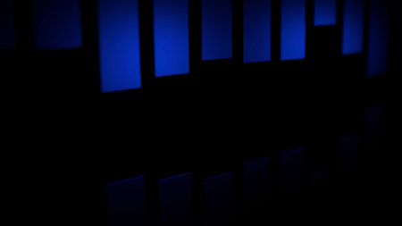 Black background with blue stripes. Design. Small vertical stripes that oscillate in different...