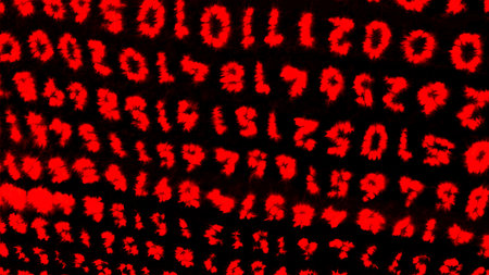 Red code appearing. Motion. Translucent numbers that are written in a line and blinking are made in 3D format.の写真素材