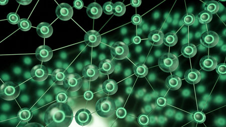 Biological connections of eggs. Design. Connections with round molecules in biological chains....
