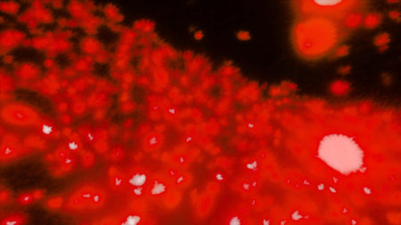 Space with glowing fluffy balls. Motion. Field of glowing balls in dark space. Lots of glowing balls...