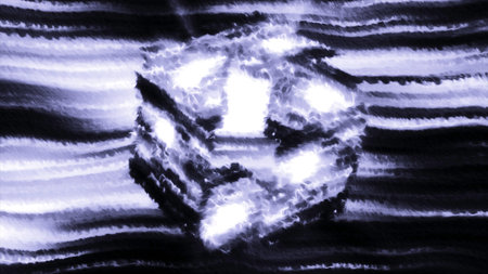 Glowing cube opening in space. Motion. Pixel animation with flickering stripes and 3d cube. 3D club...