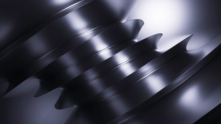 3D background with moving metal spiral. Design. Liquid metal moves in 3d spiral with folds. Folded spiral moves from metallic liquid structureの写真素材