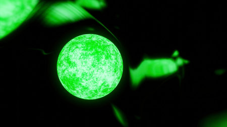 Glowing 3d ball of energy with radiations. Design. Glowing energy ball with thermal energy and...