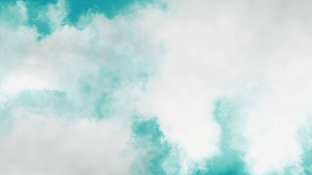 Turquoise background. Motion.White heavy clouds in the animation scatter in different directions.の写真素材
