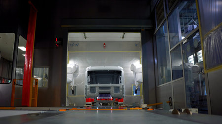 Russia, Moscow - May 11, 2022.Scene.Auto service in which large cars are assembled and disassembled.のeditorial素材