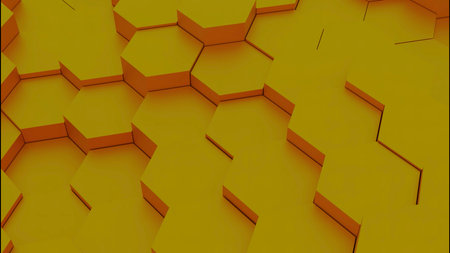 Yellow disassembled background. Design. Small parts rising and falling made in 3d format.の写真素材