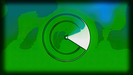 Green and pink light background. Motion. Small circles on which two illuminated beams run made in 3d...
