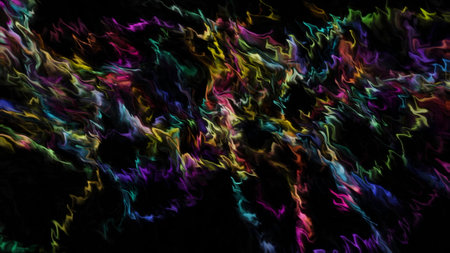 Black background with bright neon blots. Motion.Glossy spots made in 3d format move and flow.の写真素材