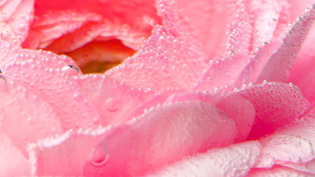 Close up of a beautiful flower underwater with bubbles. Stock footage. Macro view of a soft blooming...