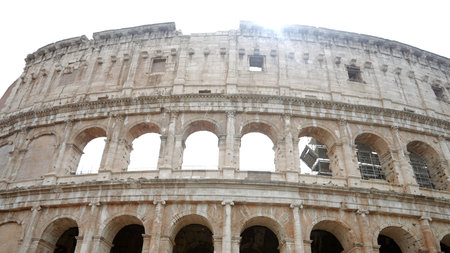 Majestic stone building of Coliseum in Rome, Italian landmark. Action. Concept of tourist...