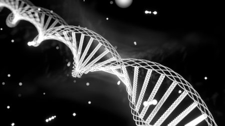 Abstract animated construction of DNA molecule of small particles. Design. Medical research, genetic engineering.の写真素材