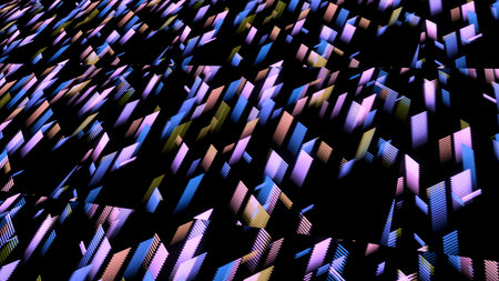 Abstract flat bars flying on a black background. Animation. Multicolored segments flying diagonally...
