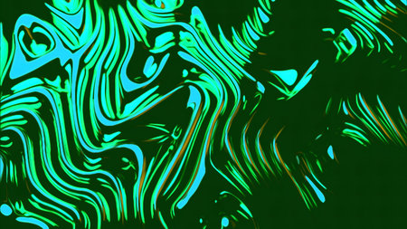 Rows of colorful green stripes rippling and transforming. Design. Glowing liquid flowing stains.