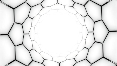 Nanotube structure animation. Design. Hexagonal endless tunnel.