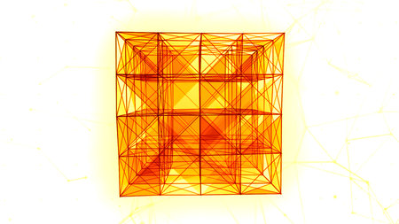 Moving edges in cube 3d design. Motion. Cubic structure with triangular silhouettes.