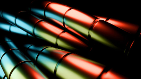 Abstract spinning colorful gradient metal tubes. Design. Technological background with twisted...