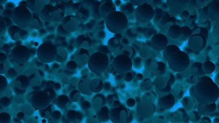 Abstract blue bubbles motion background. Design. Floating abstract blue spherical objects.