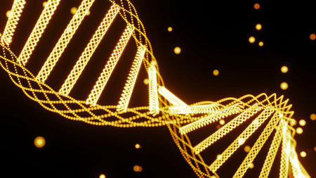 Dna helix rotates with glowing dots. Design. Beautiful rotating spiral of dna with magic dots....