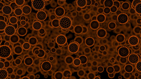 Origins of life concept. Design. Spawn or bacterium float in liquid substance.