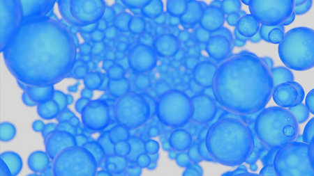 Large groups of germs with blue background. Design. Abstract blue endless flow of spheres.