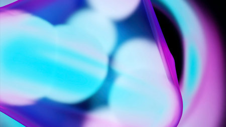 Abstract blue rotating spheres inside transparent membrane. Design. Neon chaotically floating...
