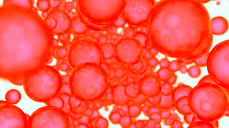 Abstract stream of small moving bright spheres on a white background. Design. Randomly flying bubbles.の写真素材