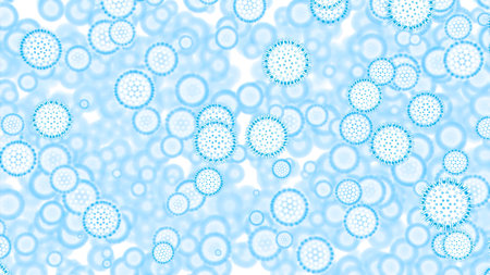 Interaction between bacteria. Design. Abstract medical background with fast spreading virus cells of...