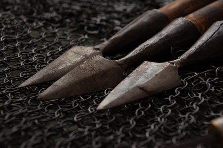 Old war lances background. Spear backgroundの写真素材