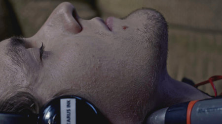 Young man is in a state of despair. Stock. Young man with convulsions and respiratory failure. Young man with convulsions and respiratory failureの写真素材