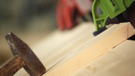 Hand Hammering a Nail into Wood A DIY Crafting Project for Home Improvement and Creativity. Stock Clipの写真素材