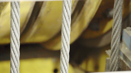 Industrial Machinery Featuring Ropes and Pulleys Actively Functioning in Various Applications. Stock Clipの写真素材