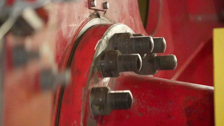 Close-up view of Industrial Machinery Components, highlighting details and craftsmanship. Stock Clip